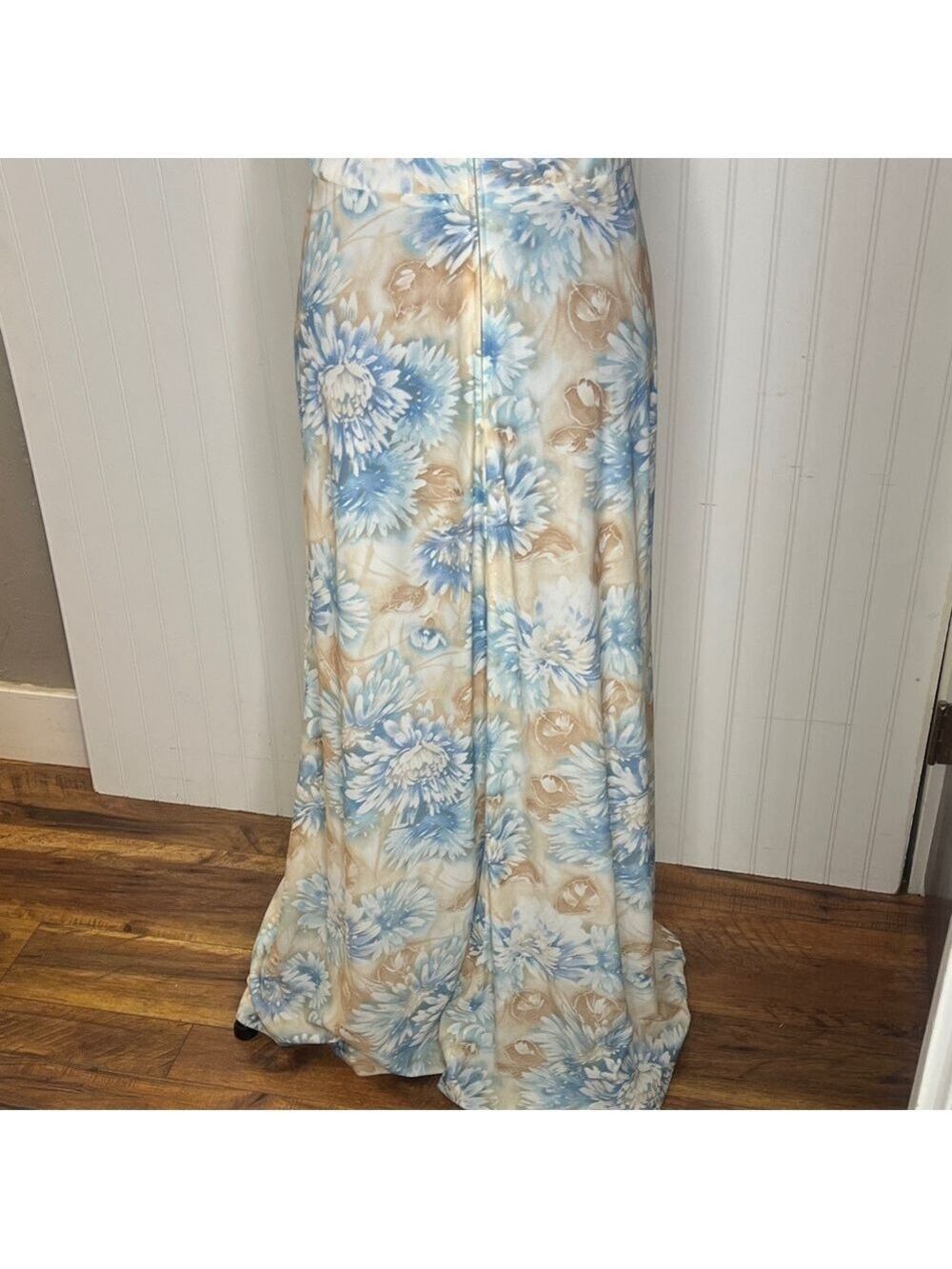 1970’s Floral Blue and Tan Women's Maxi Dress Size 10 - Picture 8 of 12